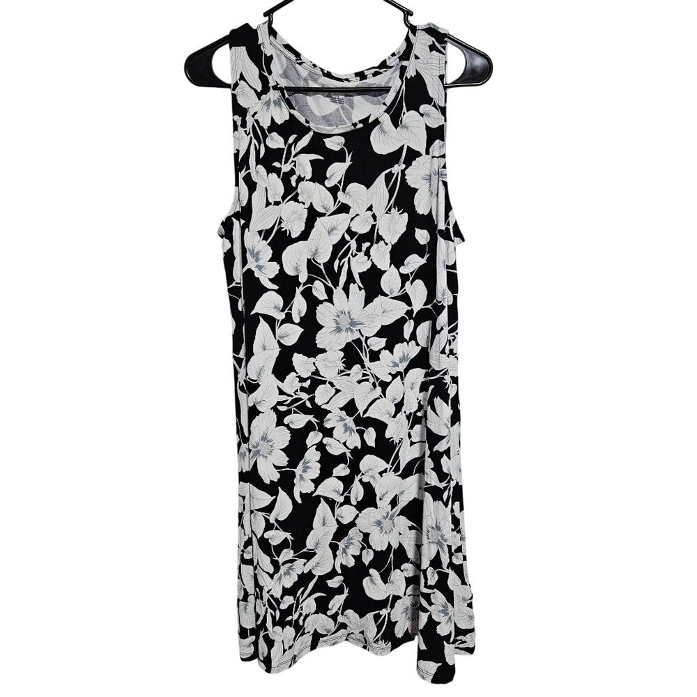 Amazon Essentials Tank Swing Dress Womens Sz Large Floral Black White Sleeveless